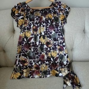 Floral drop waist tie blouse